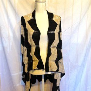 212 New York ~ Women Black/Tan Knitted Open Front Cardigan Shrug Sweater ~Sz.M